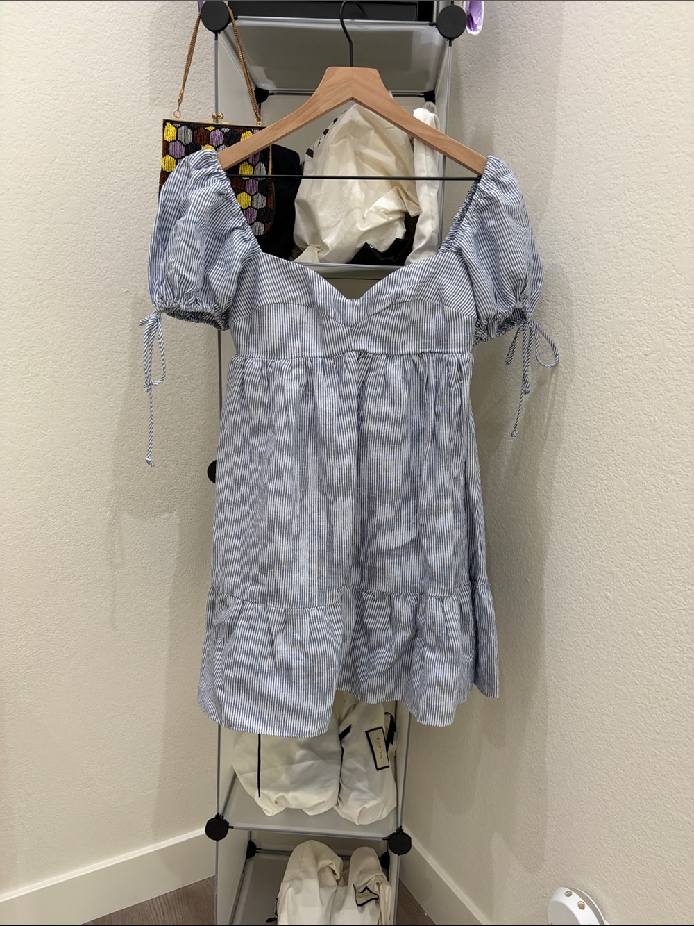 Blue & White Striped Puff-Sleeve Tunic Top
